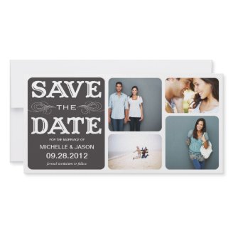 BLACK VINTAGE COLLAGE | SAVE THE DATE ANNOUNCEMENT PERSONALIZED PHOTO CARD
