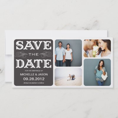 BLACK VINTAGE COLLAGE | SAVE THE DATE ANNOUNCEMENT PERSONALIZED PHOTO CARD