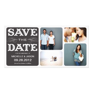 BLACK VINTAGE COLLAGE | SAVE THE DATE ANNOUNCEMENT PERSONALIZED PHOTO CARD