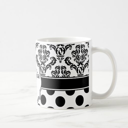 Black Vintage Damask Cute Polka Dots Classic White Coffee Mug Zazzle 6586