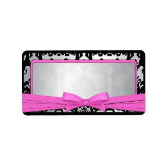 Black Vintage Damask Pink & Silver Address Label label