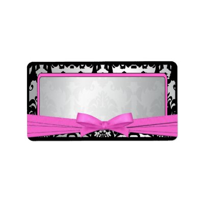 Black Vintage Damask Pink & Silver Address Label