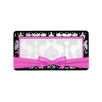 Black Vintage Damask Pink & Silver Address Label label