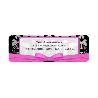 Black Vintage Damask Pink & Silver Address Label label