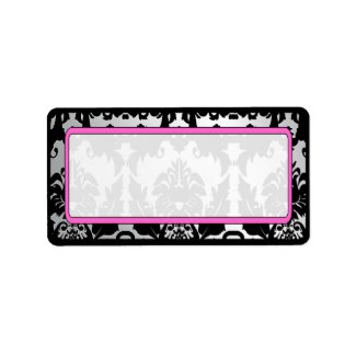Black Vintage Damask Pink & Silver Address Label label