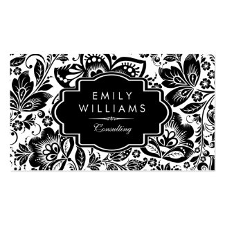 Black vintage damasks and frame on white Double-Sided standard business cards (Pack of 100)