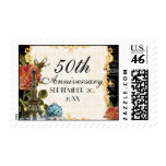Black Vintage Eiffel Tower Rose 50th Anniversary Postage Stamps