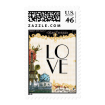 Black Vintage Eiffel Tower Rose Bridal Shower Stamps
