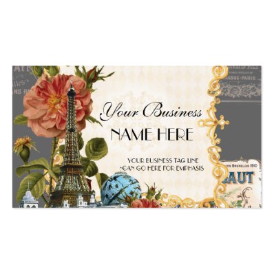 Black Vintage Eiffel Tower Rose Elegant Business Business Card Templates