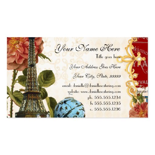 Black Vintage Eiffel Tower Rose Elegant Business Business Card (back side)