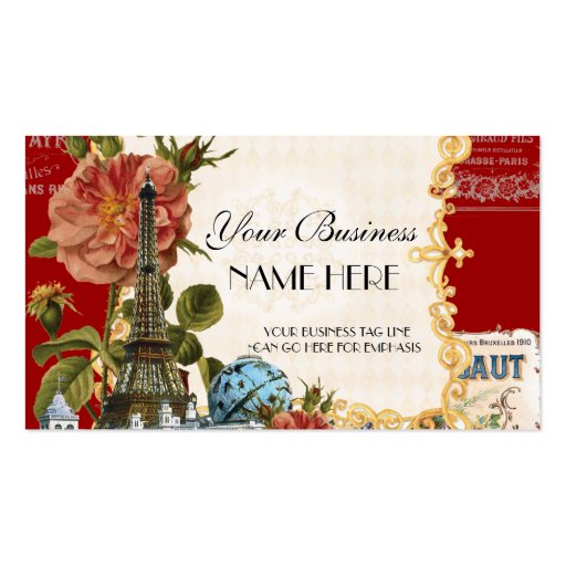 Black Vintage Eiffel Tower Rose Elegant Business Business Card (front side)