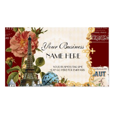 Black Vintage Eiffel Tower Rose Elegant Business Business Card Templates