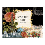 Black Vintage Eiffel Tower Rose Save the Date Card Postcard