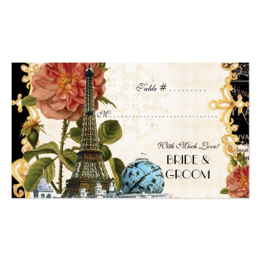 Black Vintage Eiffel Tower Rose Seating Place Card Business Card Templates (back side)