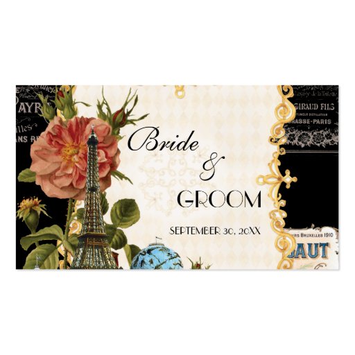 Black Vintage Eiffel Tower Rose Seating Place Card Business Card Templates (front side)