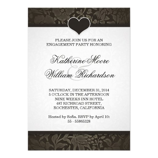 black vintage engagement party invitations