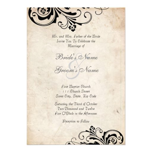 Black Vintage Floral Chic Wedding Invitation
