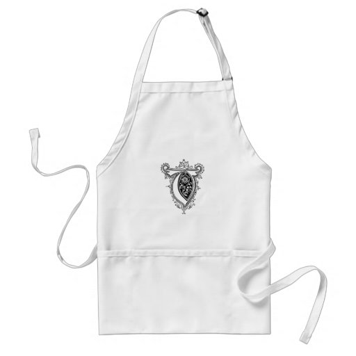 Black Vintage Floral Monogram V Apron