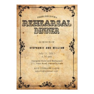 Black Vintage Floral Rehearsal Dinner Card Personalized Invitation