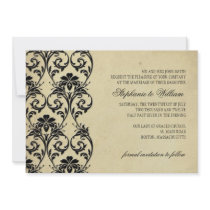 Black Vintage Floral Swirl Wedding Invitation