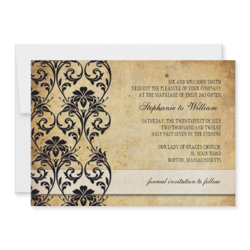 Black Vintage Floral Swirl Wedding Invitation zazzle_invitation