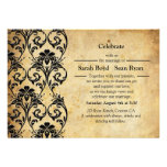 Black Vintage Floral Swirl Wedding Invitation