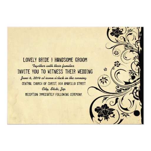 Black Vintage Lace on Parchment Wedding Invitation Zazzle