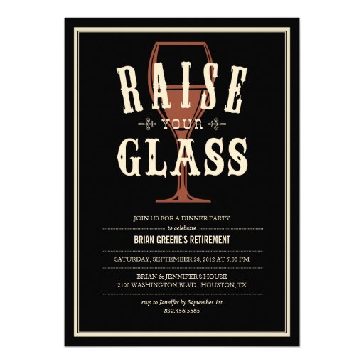Black Vintage Raise Your Glass Party Invitations (front side)