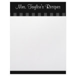 Black Vintage Stripes Recipe Cards letterhead