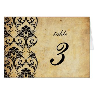 Black Vintage Swirl Damask Wedding Table Number card