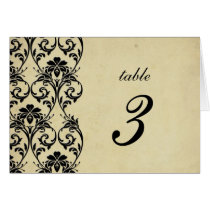 Black Vintage Swirl Damask Wedding Table Number Card