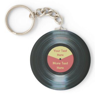 Black Vinyl Music Red and Yellow Record Keyring keychain