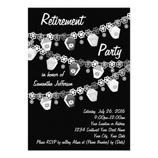 Black w/White Lanterns Retirement Party Invitation