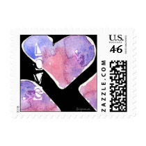 Black Watercolor Valentine Hearts Small Postage postage