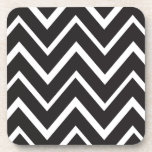 Black whimsical zig zags zigzag chevron pattern beverage coasters