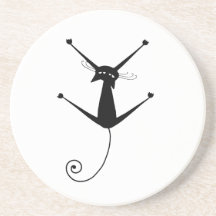 Black Whimsy Kitty 10 Drink Coasters