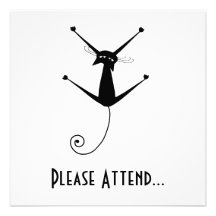 Black Whimsy Kitty 10 Invitation