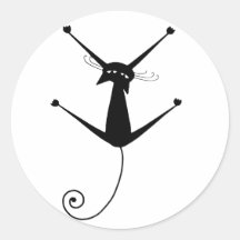 Black Whimsy Kitty 10 Round Stickers