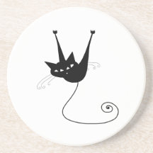 Black Whimsy Kitty 1 Coasters
