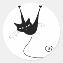 Black Whimsy Kitty 1 Round Stickers