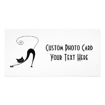 Black Whimsy Kitty 2 Personalized Photo Card
