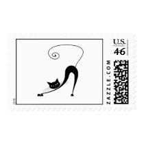 Black Whimsy Kitty 2 Postage Stamp