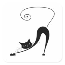 Black Whimsy Kitty 2 Square Stickers