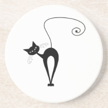 Black Whimsy Kitty 3 Beverage Coaster