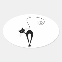 Black Whimsy Kitty 3 Oval Sticker