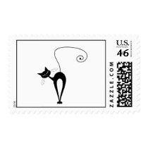 Black Whimsy Kitty 3 Postage Stamp