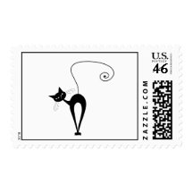Black Whimsy Kitty 3 Postage Stamp