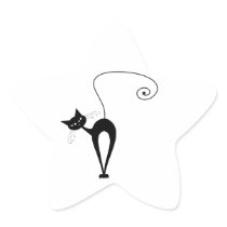 Black Whimsy Kitty 3 Star Stickers