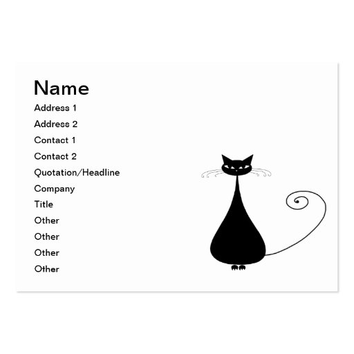Black Whimsy Kitty 4 Business Card Template