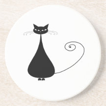 Black Whimsy Kitty 4 Drink Coasters